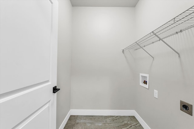 clothes washing area with hookup for a washing machine and hookup for an electric dryer