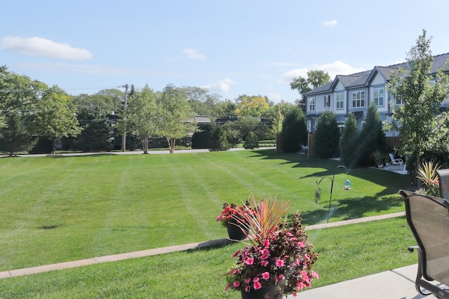 view of property's community with a lawn