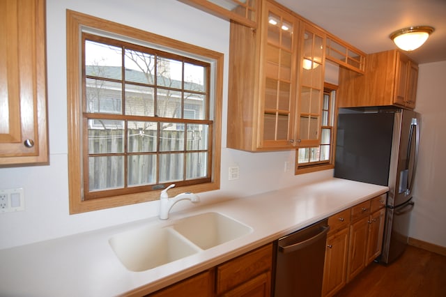 kitchen featuring dark hardwood / wood-style flooring, appliances with stainless steel finishes, and sink