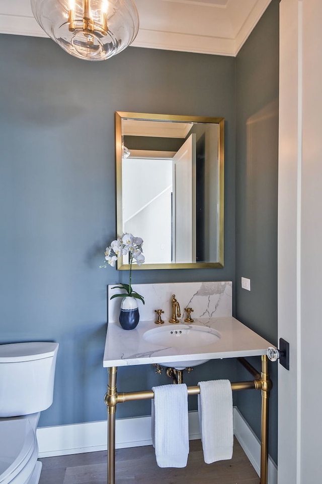 bathroom featuring hardwood / wood-style flooring, toilet, and sink