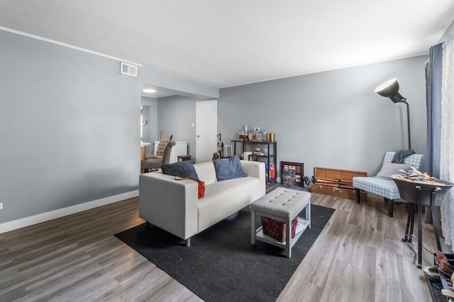 living room with hardwood / wood-style floors