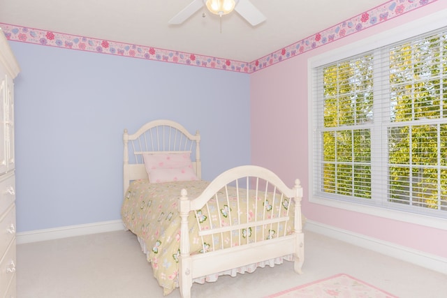 bedroom with carpet flooring and ceiling fan