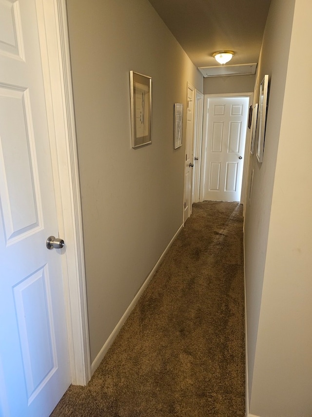 corridor with dark colored carpet