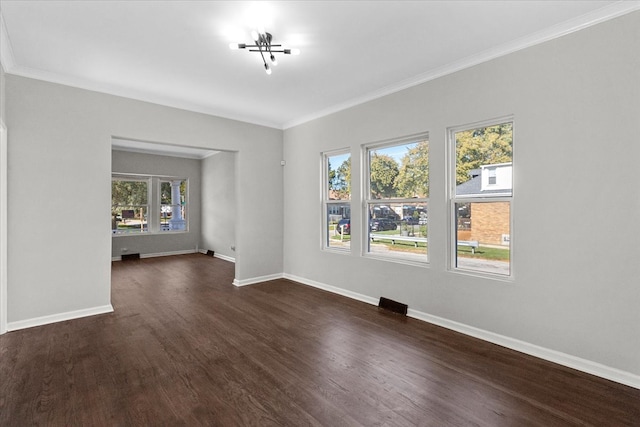 unfurnished room featuring dark wood-type flooring and a wealth of natural light