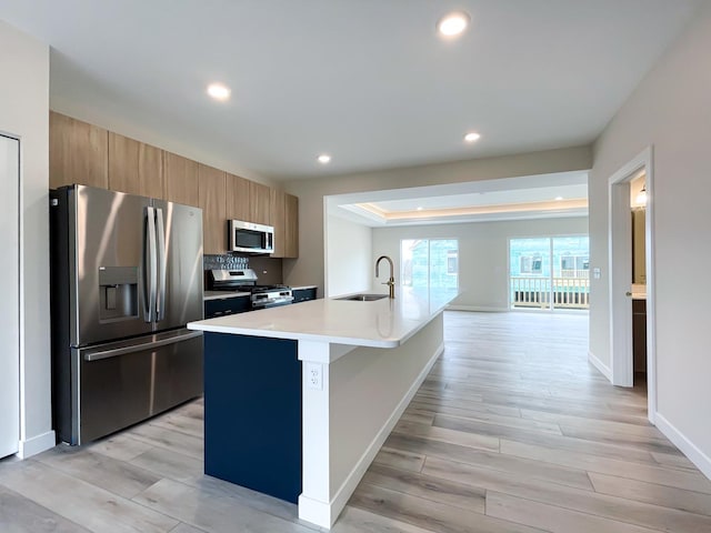 235 Regency Ct Unit B, Wauconda, IL 60084 - kitchen featuring appliances with stainless steel finishes, a sink, light wood-type flooring, light countertops, and recessed lighting