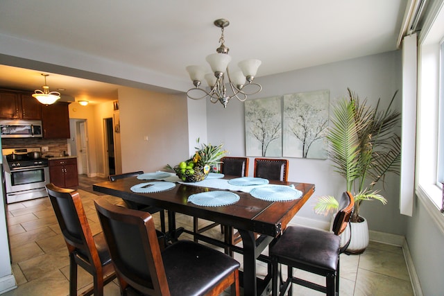 dining area featuring a chandelier