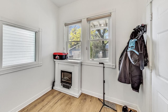 doorway to outside with light wood-type flooring