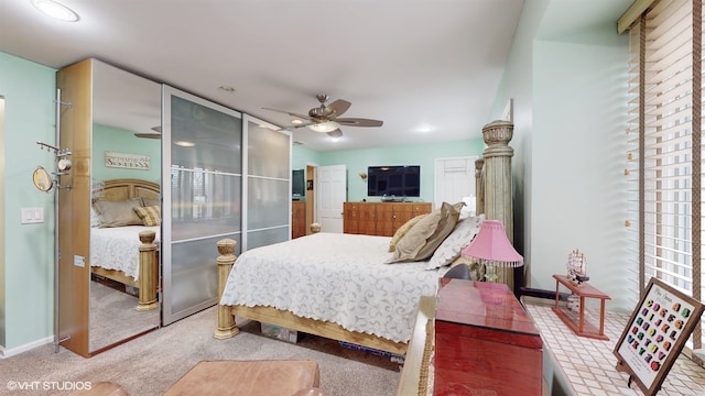 bedroom featuring carpet flooring and ceiling fan