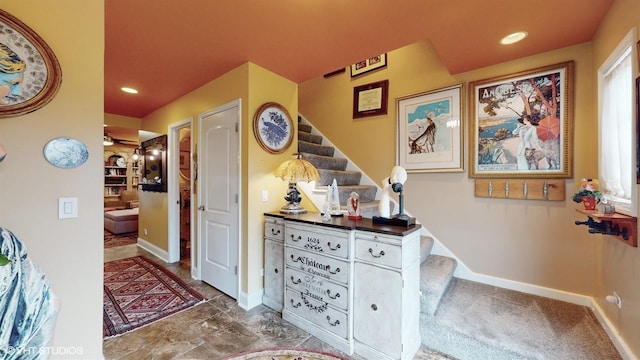 704 Lorraine Cir, Highland Park, IL 60035 - corridor featuring stairway, baseboards, and recessed lighting