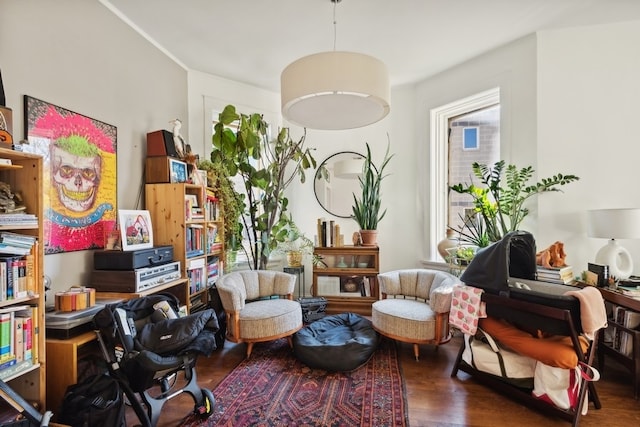 living area featuring dark hardwood / wood-style flooring