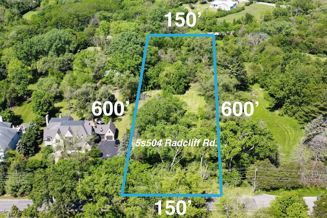 5S504 Radcliff Rd, Naperville, IL 60563 - aerial view of property and surrounding area with property parcel outlined
