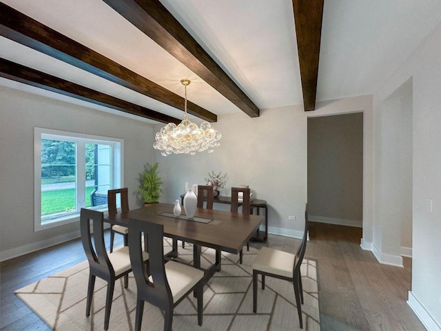 5S504 Radcliff Rd, Naperville, IL 60563 - dining space featuring light wood-style flooring, a chandelier, baseboards, and beam ceiling