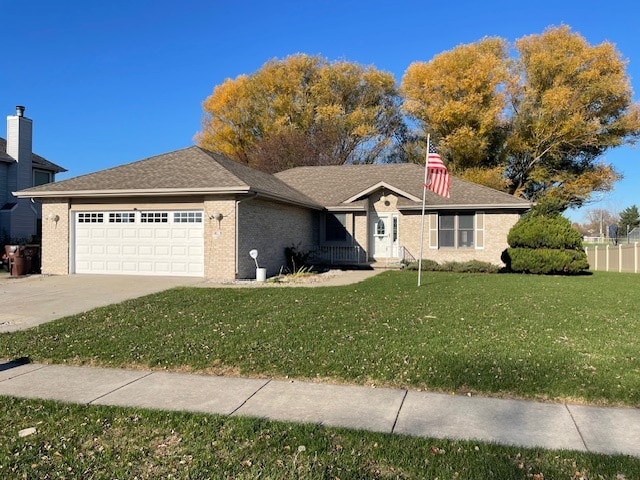 ranch-style house with a front lawn and a garage