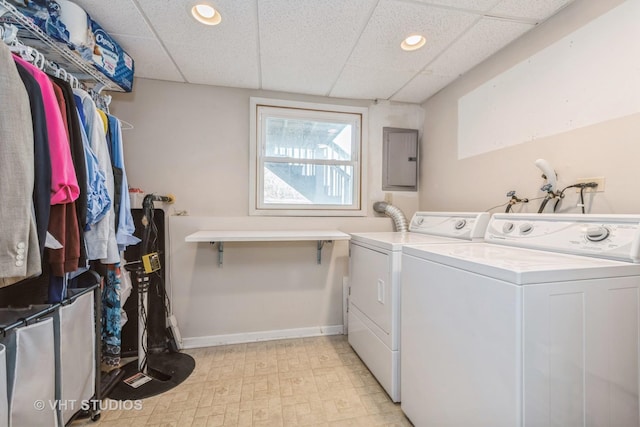 980 Brush Hill Ln, Lake Zurich, IL 60047 - laundry room featuring separate washer and dryer, electric panel, baseboards, and recessed lighting