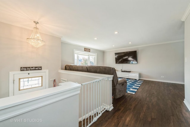 980 Brush Hill Ln, Lake Zurich, IL 60047 - living area featuring a chandelier, wood finished floors, crown molding, baseboards, and recessed lighting