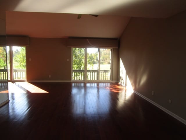 spare room with lofted ceiling and hardwood / wood-style floors