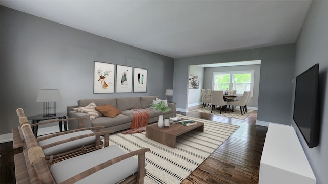 living room featuring dark hardwood / wood-style floors