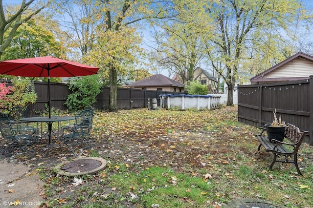 view of yard with a fenced in pool