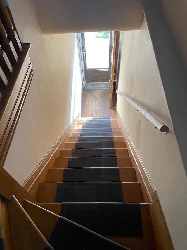 staircase featuring hardwood / wood-style floors