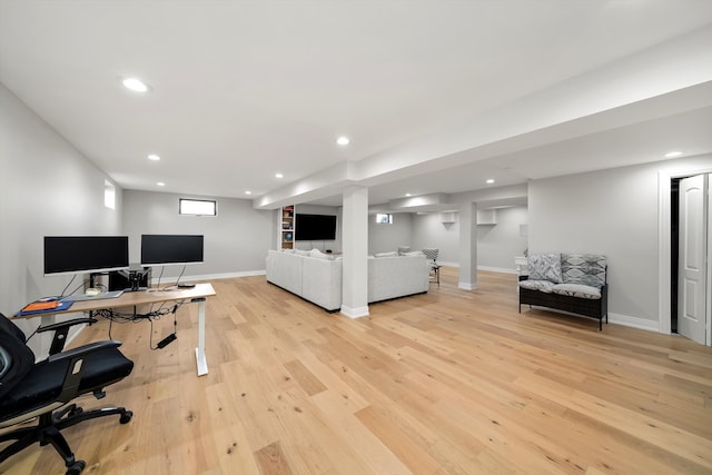 home office featuring light wood-type flooring