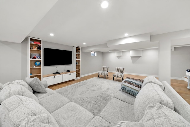 living room with light hardwood / wood-style floors