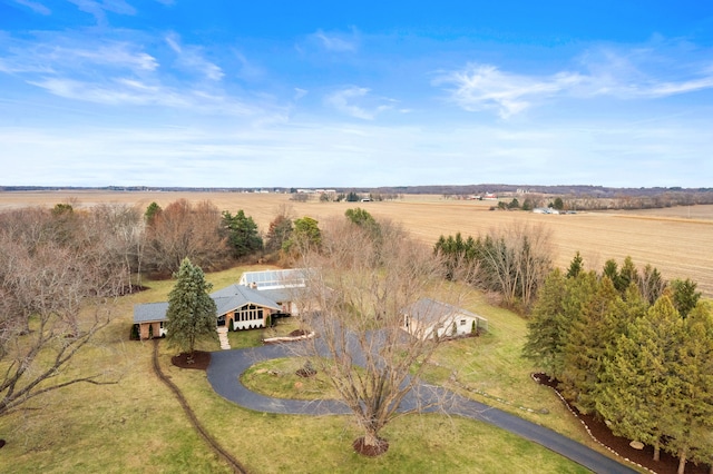 aerial view featuring a rural view