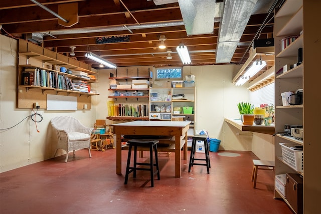 basement featuring a workshop area and plenty of natural light