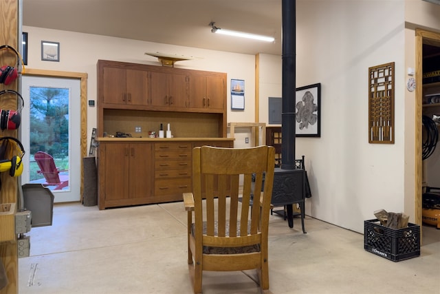 kitchen featuring a wood stove