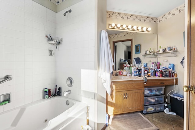 2708 Lake Shore Dr Unit 1, Joliet, IL 60431 - full bath with a combined bath / shower with jetted tub, vanity, and tile patterned flooring