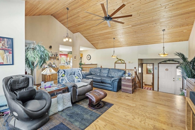 2708 Lake Shore Dr Unit 1, Joliet, IL 60431 - living room featuring a ceiling fan, wooden ceiling, wood finished floors, radiator, and high vaulted ceiling