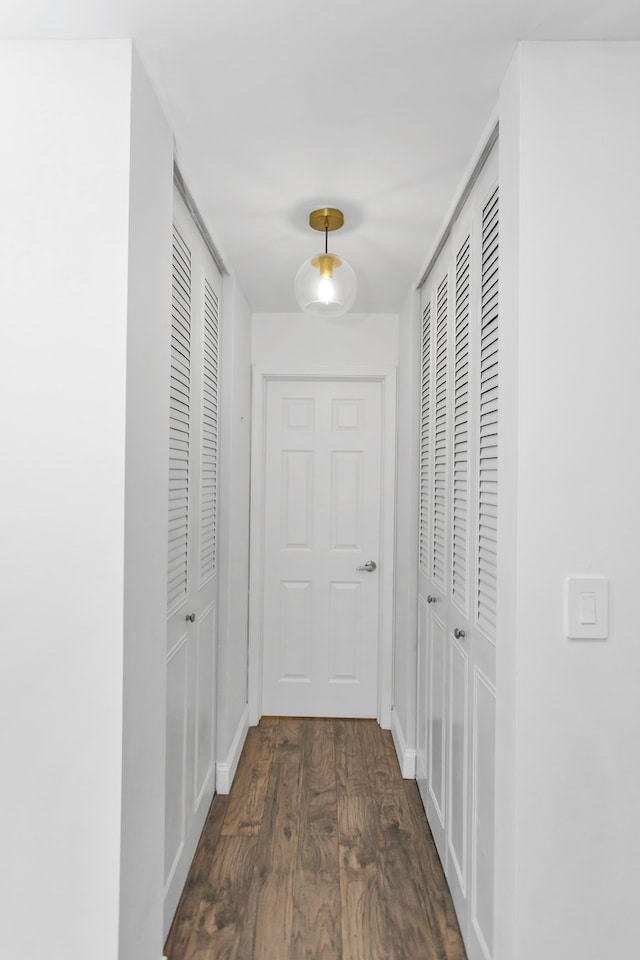 hallway featuring dark wood-type flooring