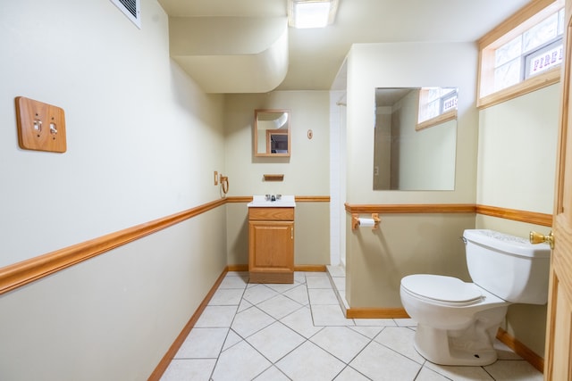 bathroom featuring tile patterned flooring, vanity, and toilet