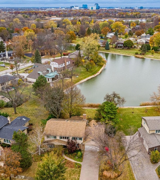 aerial view featuring a water view