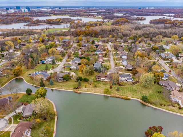 aerial view featuring a water view