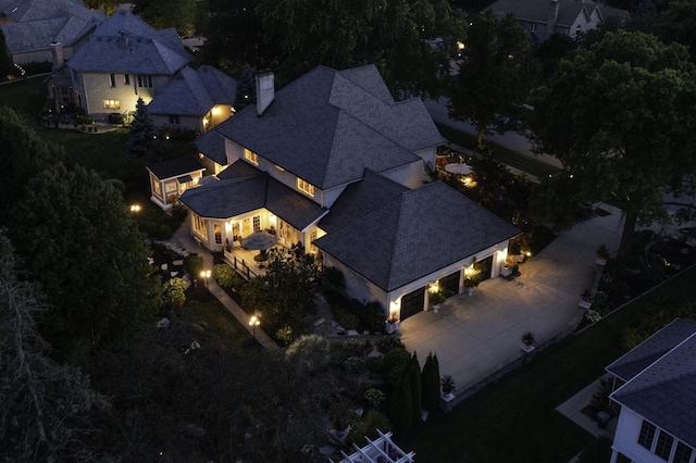 view of aerial view at twilight