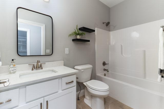 full bathroom featuring tile patterned flooring, vanity, bathing tub / shower combination, and toilet