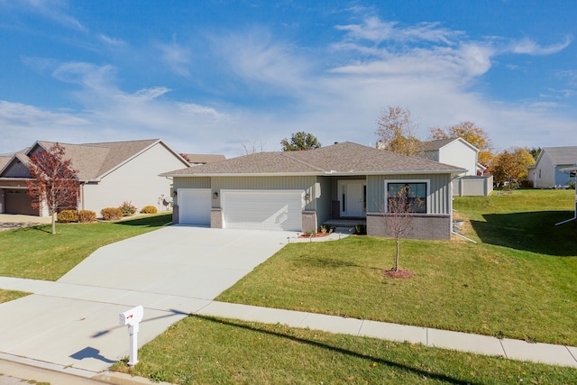 ranch-style house with a front lawn and a garage