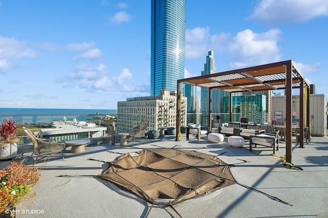 view of patio / terrace with a water view