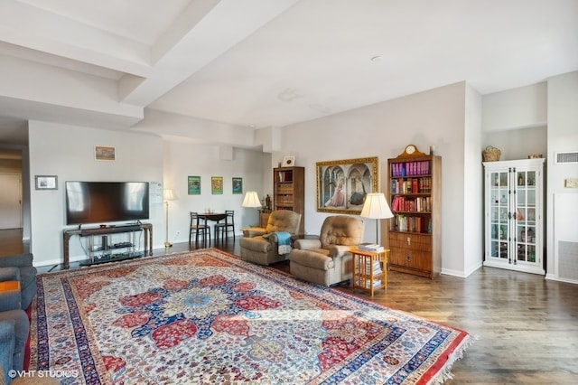 living room with hardwood / wood-style flooring