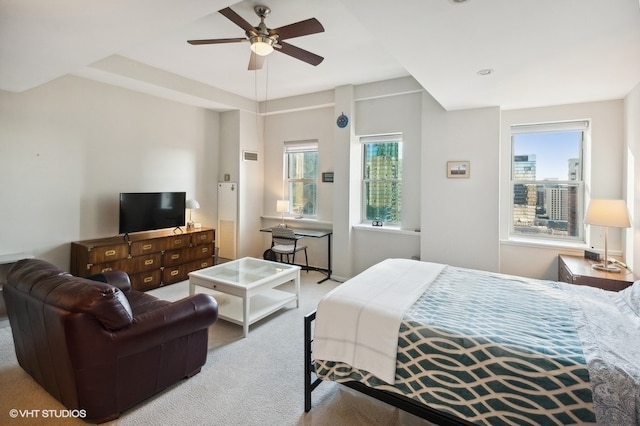 bedroom featuring carpet and ceiling fan