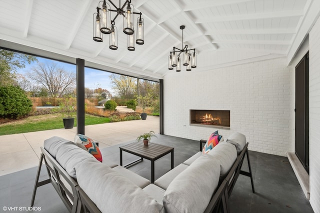 view of patio / terrace featuring an outdoor living space with a fireplace