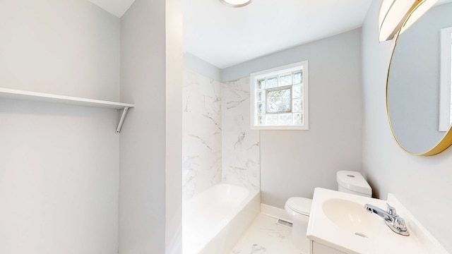 full bathroom featuring vanity, toilet, and tiled shower / bath combo