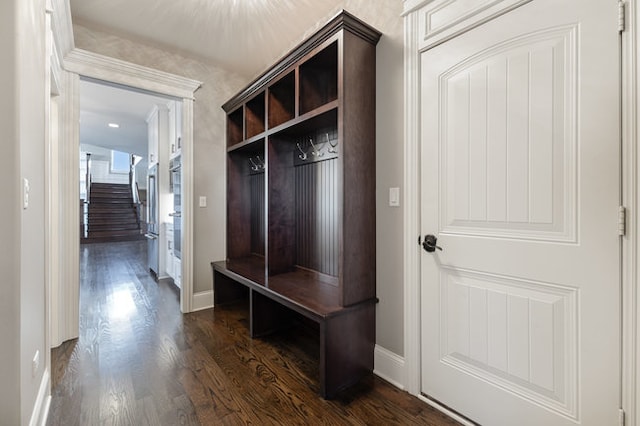 mudroom featuring dark hardwood / wood-style flooring