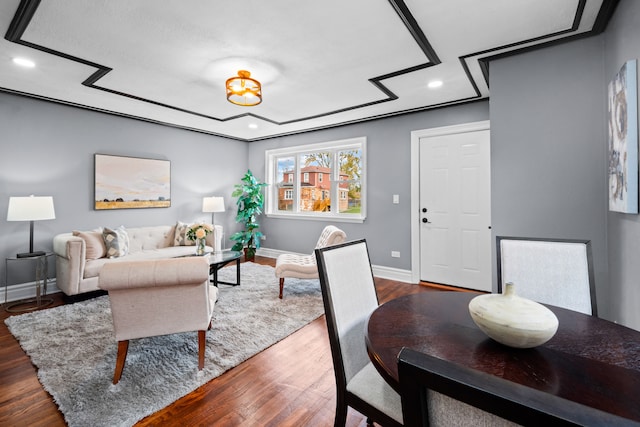 living room featuring dark wood-type flooring