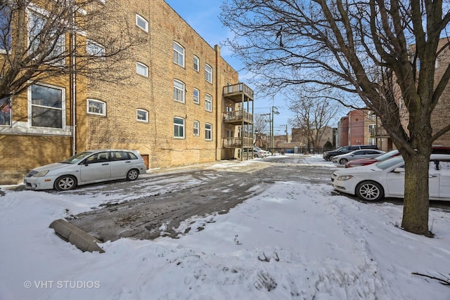 view of snow covered property