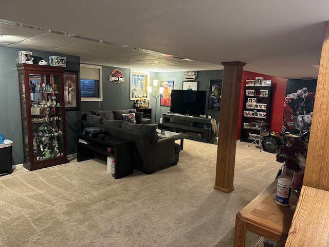 living room featuring carpet flooring