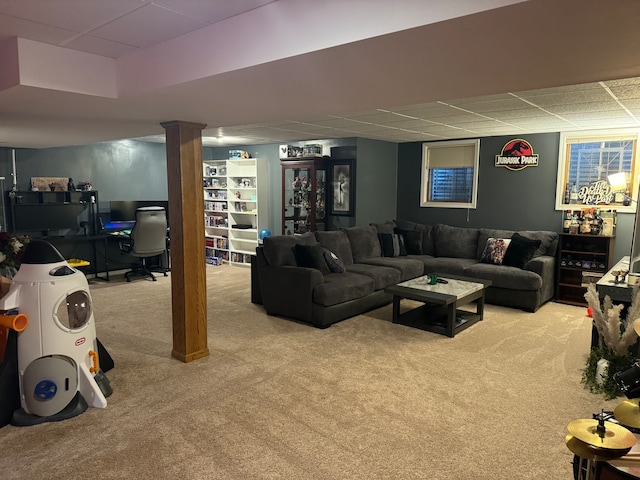 living room with light colored carpet