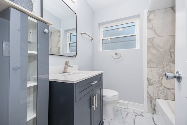 full bathroom with vanity, toilet, and bathing tub / shower combination