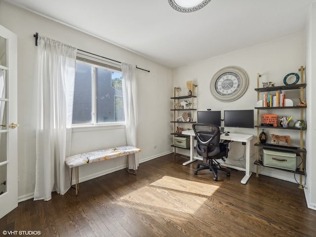 home office featuring dark wood-type flooring