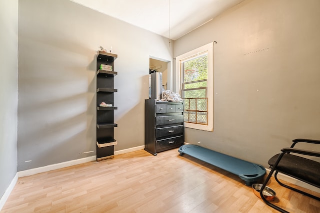 exercise area with light wood-type flooring